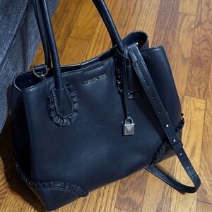 Michael Kors Navy Blue Tote with Ruffle Accents